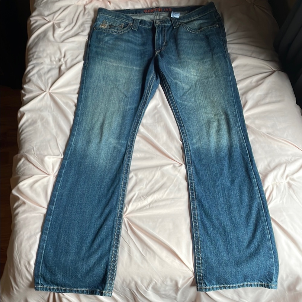 Blue Straight-Leg Jeans with Natural Fading